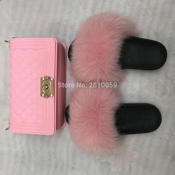 

factory new design women furry purse and matching fur slides vendor for, Black