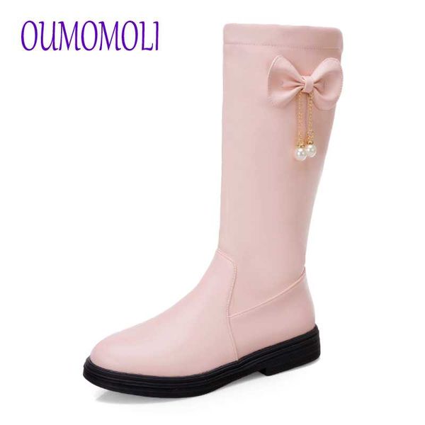 

new women winter bowtie+pearl charms flats boots shoes woman mid-calf white shoes boots large size 34-43 v257, Black