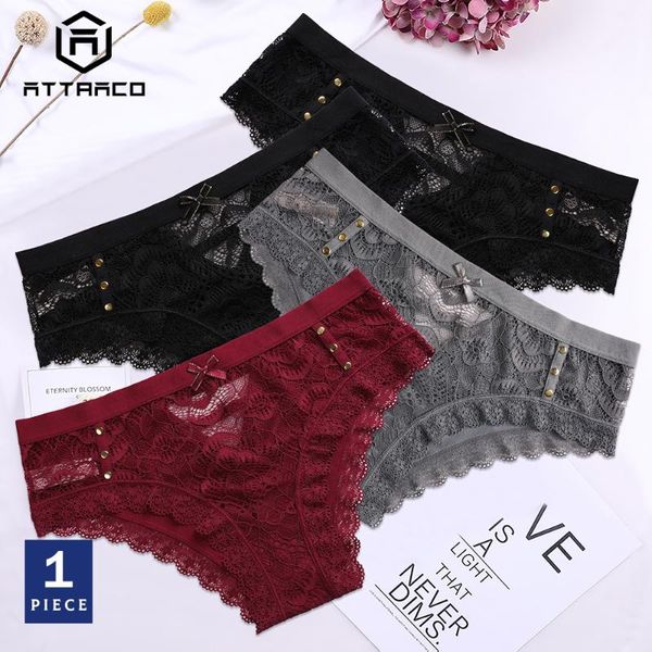 

attraco underwear panties briefs 1 pcs women's thong lace string tanga cotton soft colorful transparent hollow-out, Black;pink