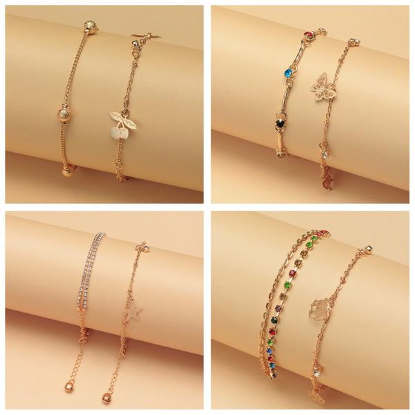 

vintage women alloy charms bracelets butterfly fruit flower metal joker link chain bracelet anklets beach foot ornament jewelry, Golden;silver