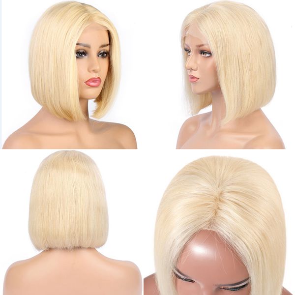 

613 blonde 13x4 hd transparent lace front human hair wig pre plucked human hair short bob lace frontal wig for black woman