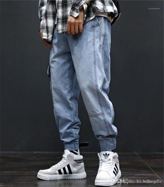 

blue mens jeans fashion long mens cargo pants with pockets hiphop loose light