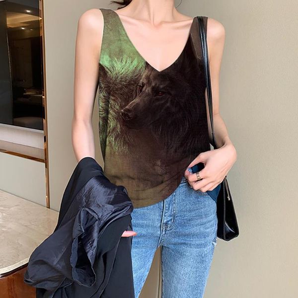 

somepet wolf tank-women animal funny anime tank casual love sleeveless 3d lovers vest print womens clothing, White