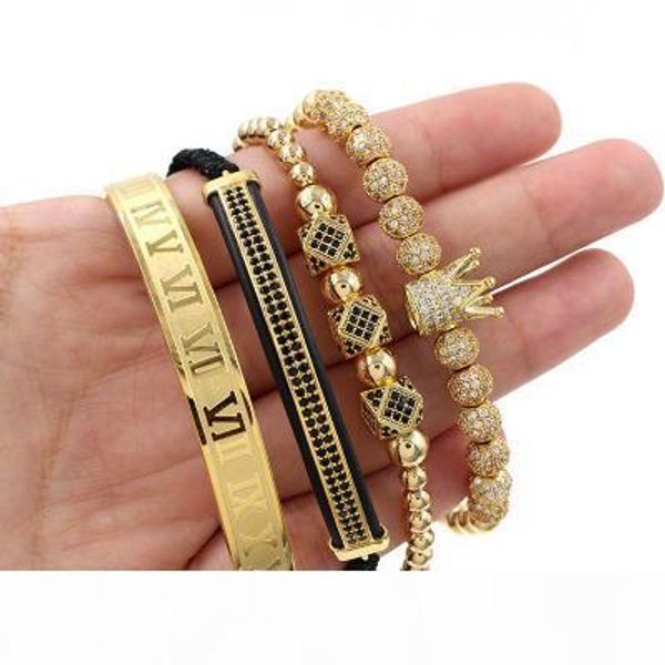 

3pcs set+roman numeral bracelets steel couple bangle crown charm for love vintage bracelets for women men statement jewelry christmas gift, Golden;silver