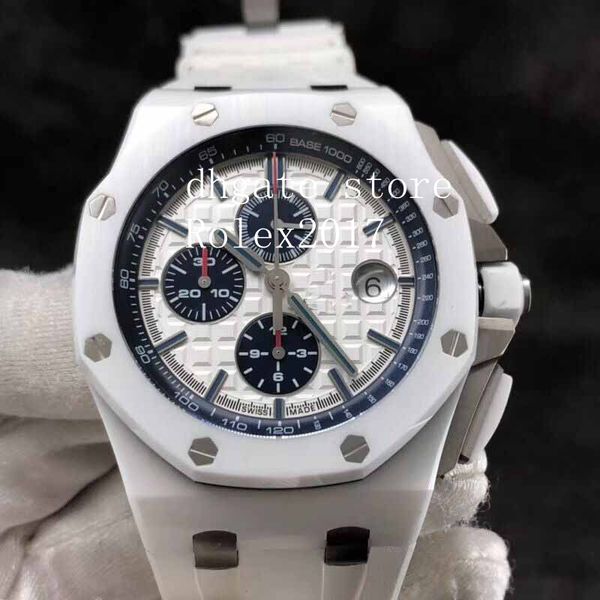 

mens super jf eta 3126 chronograph white checkered ceramic dial dial with white rubber diver's movement men's sport watches, Slivery;brown