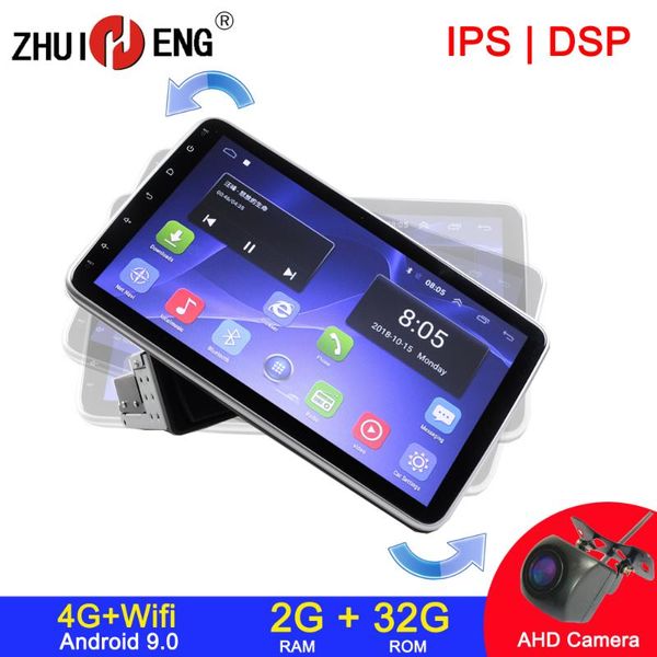 

10.1" android 9.1 4core car radio 2g 32gb rotatable face panel 2.5d curved screen car stereo player gps obd 1 & 2 din no dvd