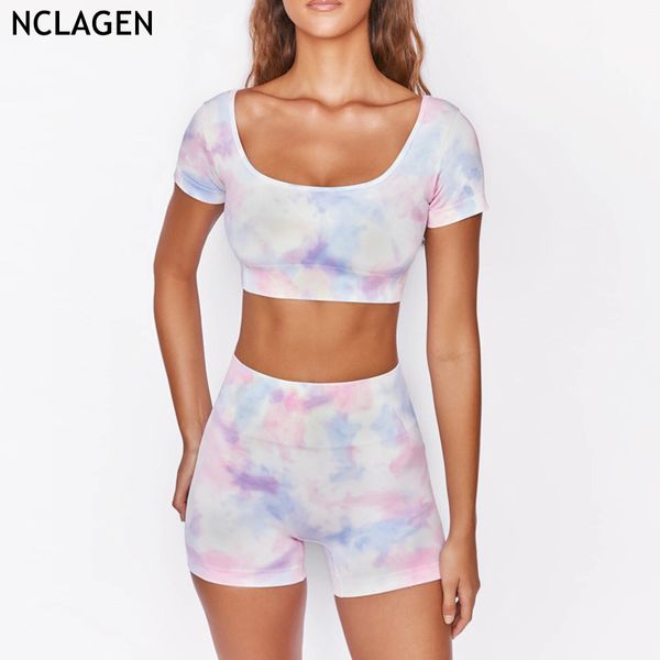 

nclagen digital printed vest shorts beauty back fitness yoga set women shirts gym sport workout running leggings suit, White;red