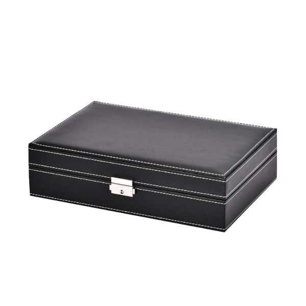 

watch boxes & cases 8 grids holder display jewelry storage with mirror multifunctional portable home box earrings case pu leather collector, Black;blue