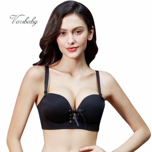 

varsbaby push up wire underwear seamless drawstring gather thick cup bras for women, Red;black