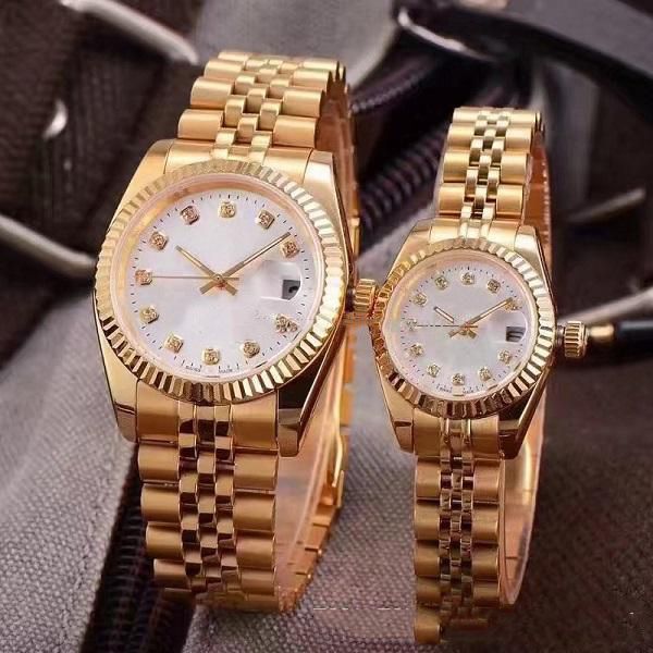 

wholesale diamonds automatic movement glide smooth second hand mechanical fashion mens womens date just watch stainless steel strap, Slivery;brown