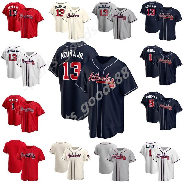 

13 ronald acuna jrjersey 20 21 custom braves jersey 5 freddie an 7 dansby swanson 24 deion sanders men women kids baseball jersey, Blue;black