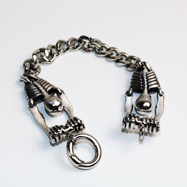 

fashion men's stainless steel bracelet bangle simple style whip design skull bike chain 21cm size male hip hop jewelry vb799, Black