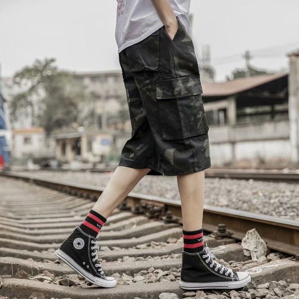 

men's shorts casual camouflage summer style sports beach fifth pants loose-fit korean-style ins bib over, White;black