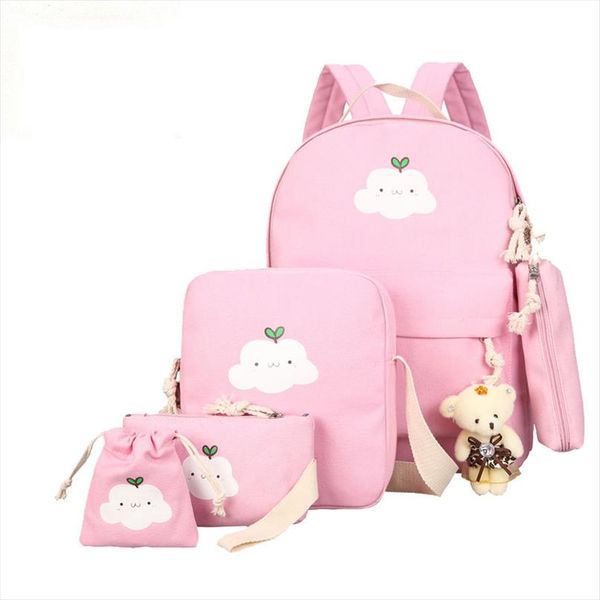 

2019 new canvas school bag clouds printing women backpack school bags for teenage girls cute bookbags mochila 5 set