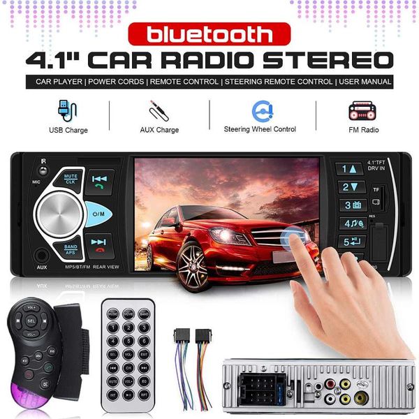 

4.1" 1 din car radio player auto audio autoradio stereo bluetooth mp3 mp5 player touch screen fm aux tf steering wheel contral