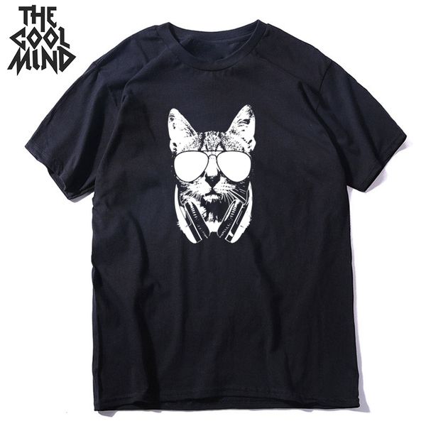 

coolmind o-neck short sleeve 100% cotton dj cat print men t shirt casual loost men tshirt summer loose t-shirt male tee shirts