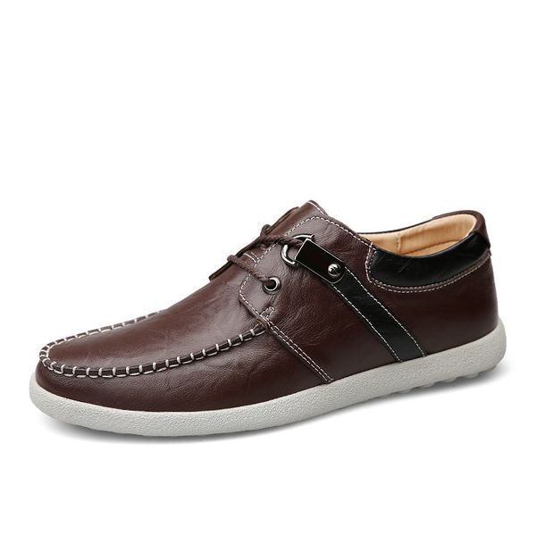 

fashion men's casual shoes leather breathable business man shoes 37-45 male flats genuine leather oxfords zapatos de hombre *, Black