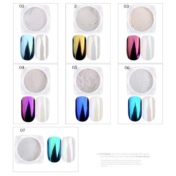 

1g/box shell effect nail glitter powder mirror chrome pigment nail powder dust laser glitter art decorations - 7 colors p06, Silver;gold