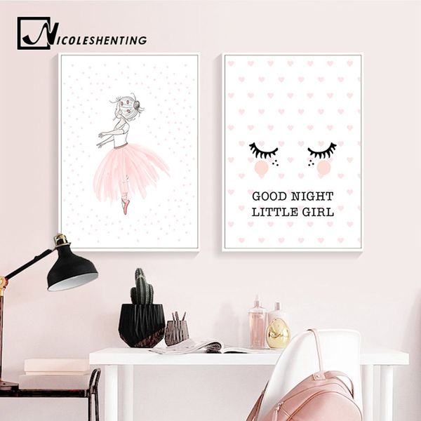 

nicoleshenting baby nursery wall art canvas painting pink cartoon girl poster print nordic kids decoration picture bedroom decor