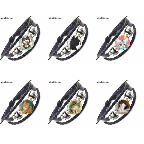 

charm bracelets ej glaze cartoon cat queen animal glass cabochon black leather bracelet bangle time stone jewelry for child, Golden;silver