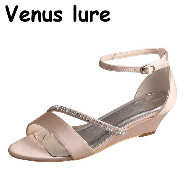 

23 colors nude wedding wedge shoes with ankle strap summer sandals size 8, Black