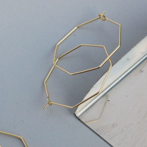 

hoop & huggie polygonal earrings in copper and gold, handmade diy accessories, homemade glossy material, Golden;silver