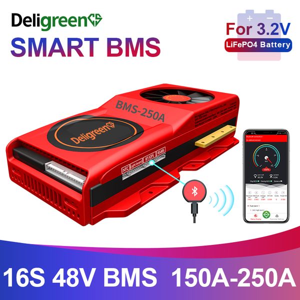 Smart BMS 16S 48V 150A 200A 250A Bluetooth 485 zu USB gerät CAN NTC UART software Li-on Batterie schutz Bord BMS Mit Lüfter