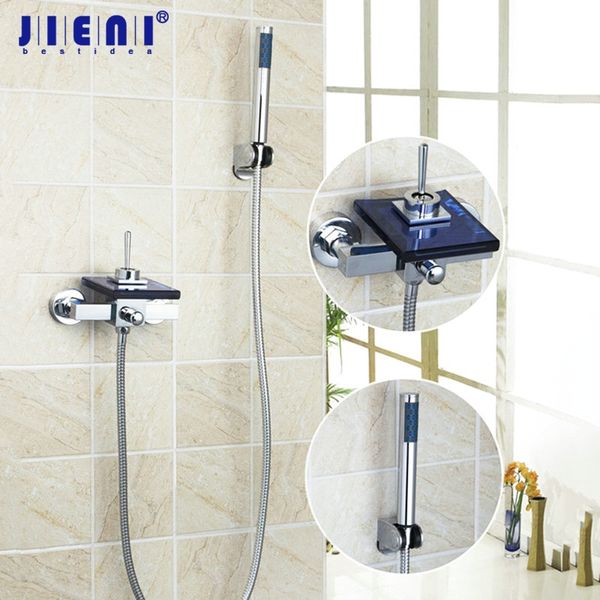 

jieni waterfall blue glass bathtub shower sets wall mounted chrome brass bathroom bath sink mixer tap mixer tap faucet