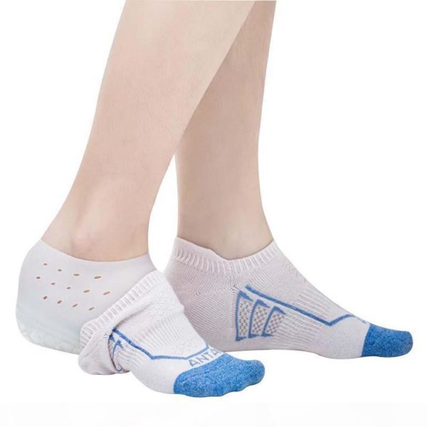 

2cm increase height silicone gel pads in socks protect heel lift foot care insole invisible shoes plantar fasciitis pad, White;pink