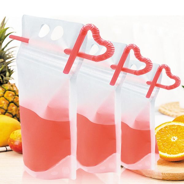 

clear drink pouches bags zipper stand-up plastic drinking bag with straw with holder reclosable heat-proof juice coffee liquid bags