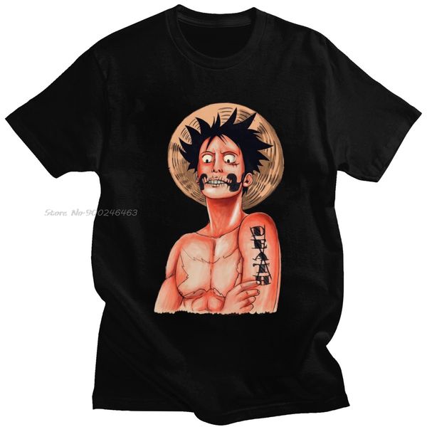 

охладить луффи пираты t shirt мужчины хлопок графический футболка с o-образным вырезом с коротким рукавом аниме one piece tee топы одежда по