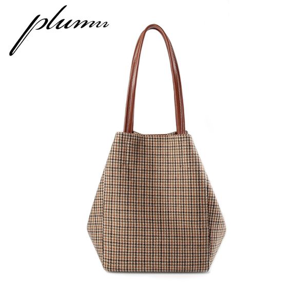 

plumn women's large capacity bag simple check portable shoulder bag
