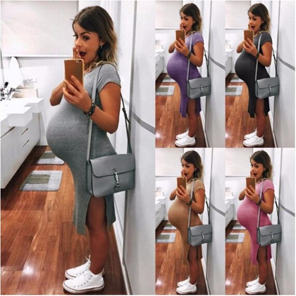 

dhl 50шт лето беременных женщин с коротким рукавом / слинг хлопок comfer повседневный split sundress беременность платье одежда, White