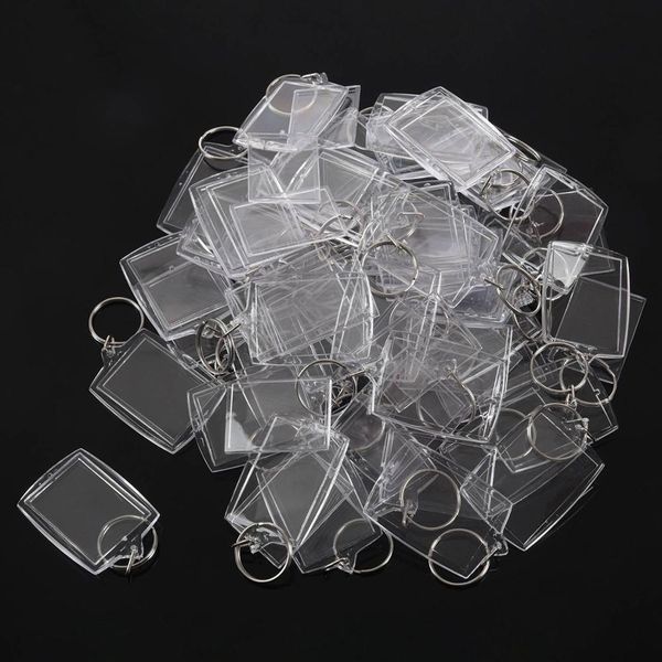

50 pcs key chains key rings with transparent picture frames jewelry keyrings diy pendant keychains accessories, Slivery;golden