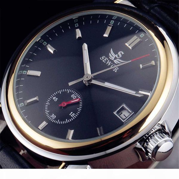 

2016 new fashion mens watches leather strap casual auto date mechanical automatic self wind wrist watch, Slivery;brown