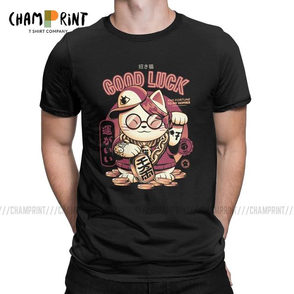

men t-shirt lucky cat funny cotton tee shirt short sleeve maneki neko japan fortune cat t shirts round collar clothes plus size