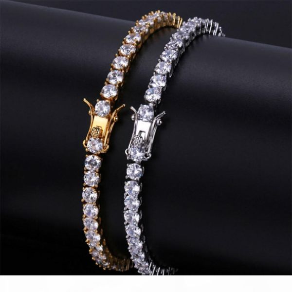 

4mm 6mm men's iced out cubic zirconia bling bling 1 row tennis bracelet hip hop cz simulated diamonds shine triple lock clasp bracelets, Golden;silver