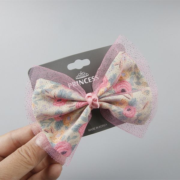 

20pcs boutique ins big floral bow hairpins solid print lace bowknot hair clips fashion headwear princess hair accessories, Slivery;white
