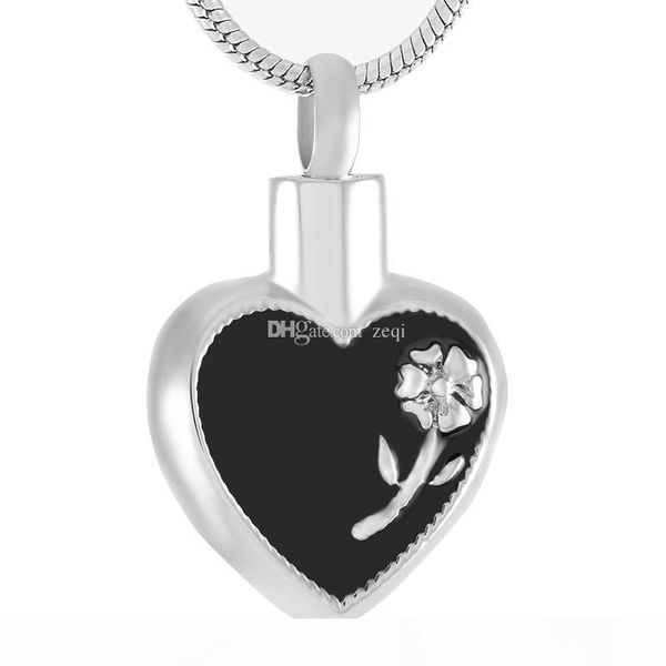 

ijd9738 heart stainless steel cremation pendant necklace rose engraved memory ashes keepsake urn necklace funeral jewelry, Silver