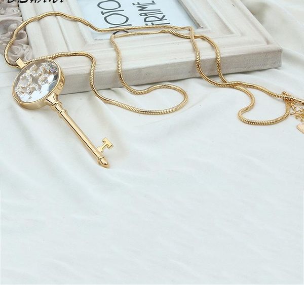 

long strip key rhinestone pendants necklaces jewelry femme fashion gold-color chain jewelry necklace002, Silver