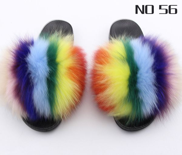 

f.n.jack 2020 fur slippers women home fluffy fur sliders plush furry summer flats sweet ladies shoes raccoon fliips, Black