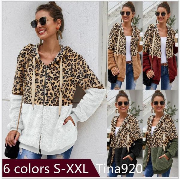 

5 цветов зимние флисовые свитера мода leopard лоскутная пушистые свитера теплый zipper пуловеры женщин осень пальто топы plus, Black;brown