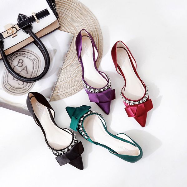 

new bling flats summer women dress shoes sandals black red rhinestone mary jane italian pointed toe crystal ladies wedding shoes