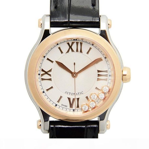 

designer watches luxury watch happy sports series diamond quartz movement watch montre de luxe fashion lady wristwatches leather strap, Slivery;brown