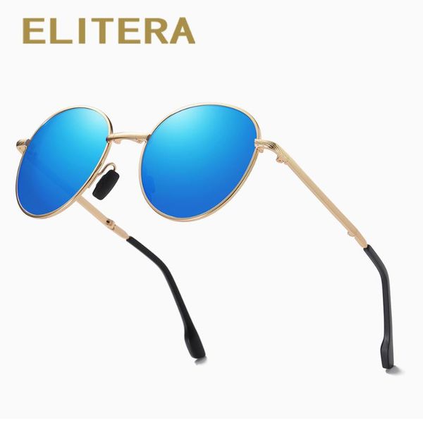 

elitera folded sunglasses for men women metal frame round foldable design glasses, White;black