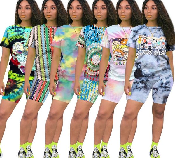 

women sport style clothing set summer clothing suits fashion cartoon printed casual suits womens loose tshirts + shorts plus size, Gray