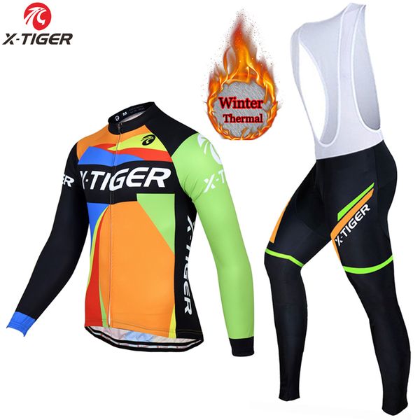 

racing sets x-tiger cycling jersey set mens bike riding mtb winter long sleeve suit breathable clothing, Black;blue