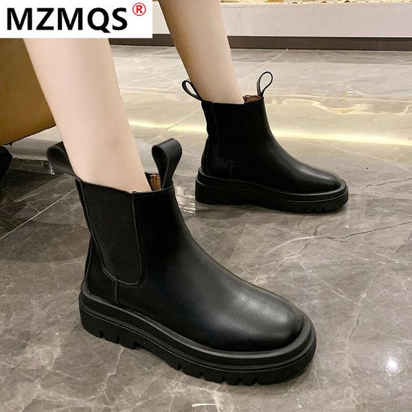 

2020 winter women's boots fashion put on square heel calf boots round toe mid-heel short tube pu women's zapatos de mujer, Black