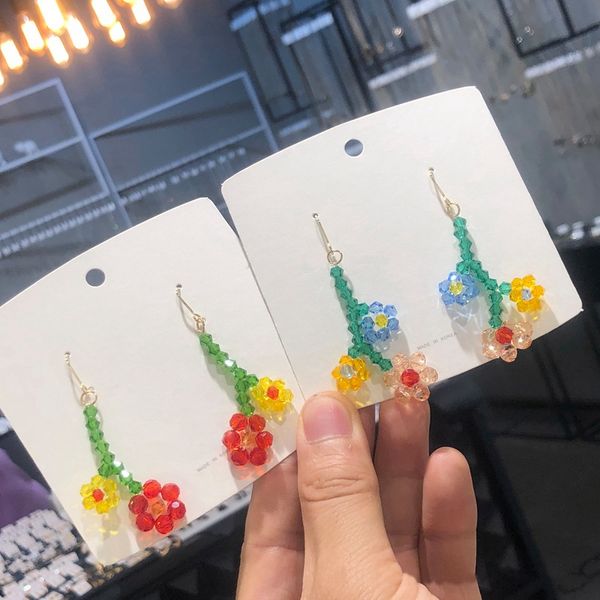 

dangle & chandelier mengjiqiao korean handmade crystal beads flower drop earrings for women students fashion holiday brincos summer jewelry, Silver