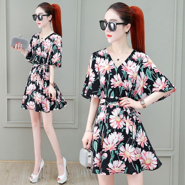 

s6819135 elegant printing suit for women 2020 elegant printed two-piece summer new slim and comfortable waist lace-up fashionable two-piece, Gray